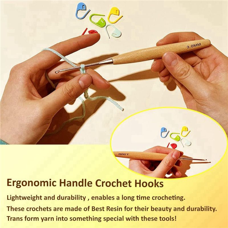 ABJI-40Pcs Wood Crochet Hooks  - Wooden Crochet Hooks Ergonomic Handle recension och pris